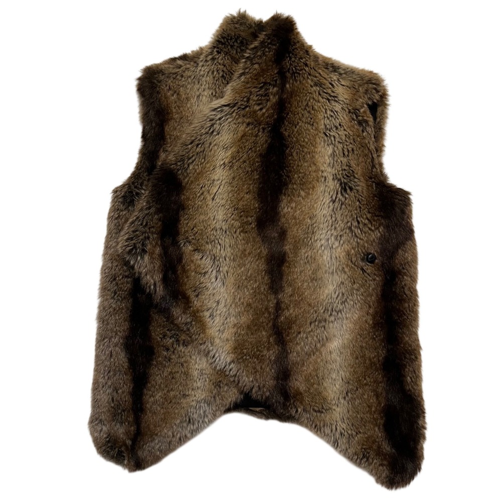 Vasia Brown Black Faux Fur Boho Luxe Cozy Glam Edgy Asymmetrical‎ Vest Size S